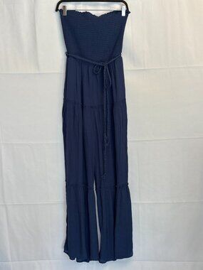 Love Tree Strapless Smocked Tiered Wide-Leg Jumpsuit Size L